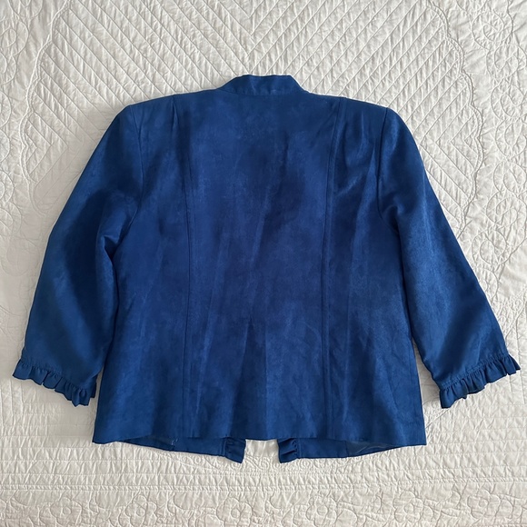 Dressbarn Blue Ruffle Open Jacket Blazer Size Large - Picture 8 of 9